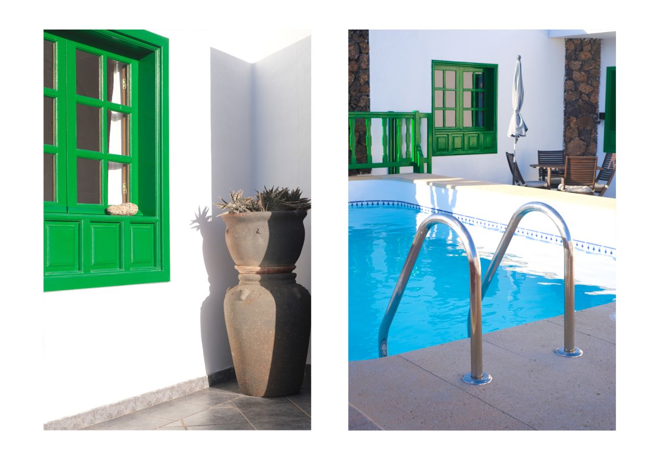 Ferienhaus in Yaiza - Casa Diama 1: Blick auf La Geria und gemeinsames Schwimmbad  Ferienhaus in Yaiza - Casa Diama 1: Blick auf La Geria und gemeinsames Schwimmbad